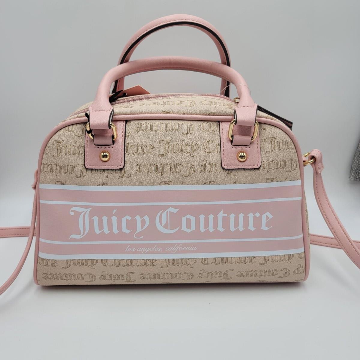 Juicy Couture Bowler Bag Sandstone Beige Pink Logo Fashionista Satchel Purse