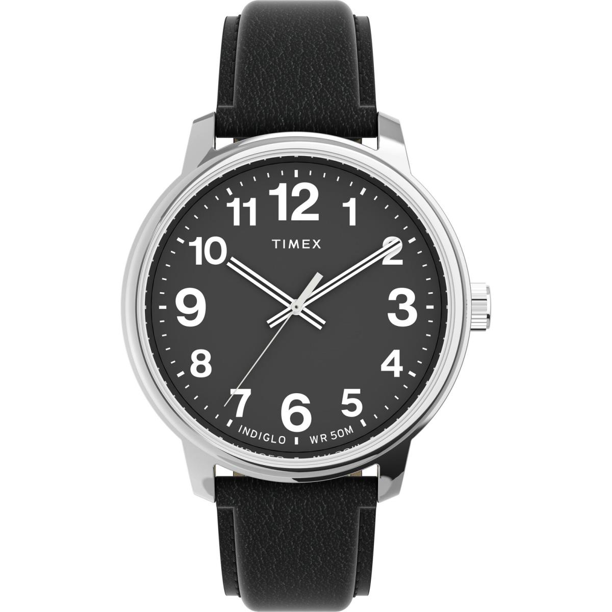 Timex Men`s Easy Reader Bold Quartz Dress Watch with Leather Strap Black