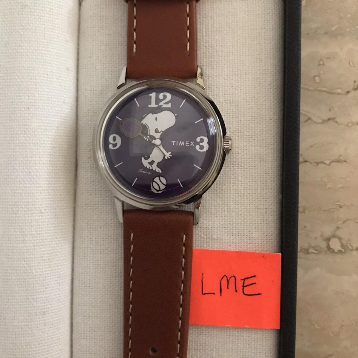 Timex Marlin Hand Wound X Snoopy Tennis 34mm Watch Leather Band Rare