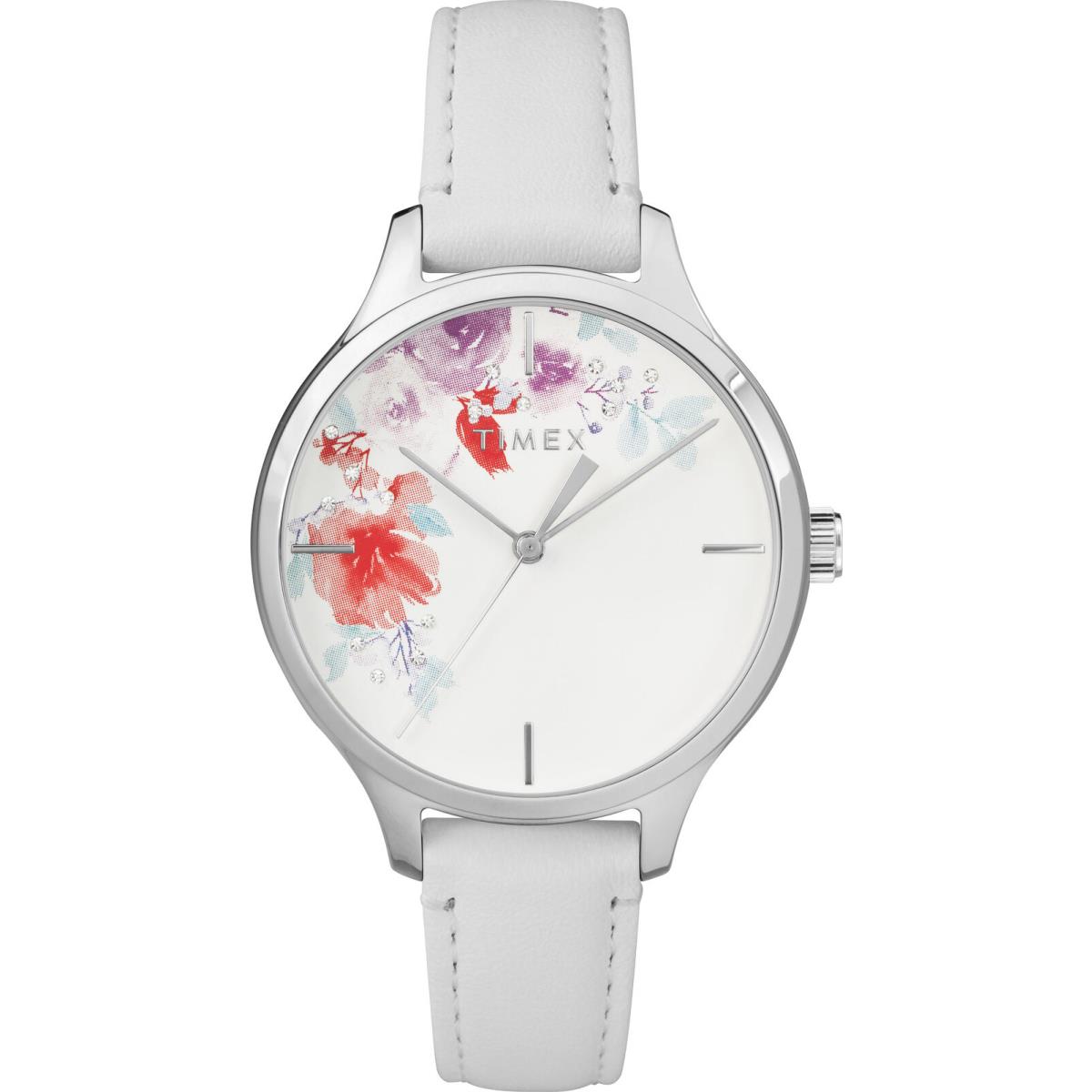 Timex TW2R66800 Women`s Swarovski White Leather Strap Watch