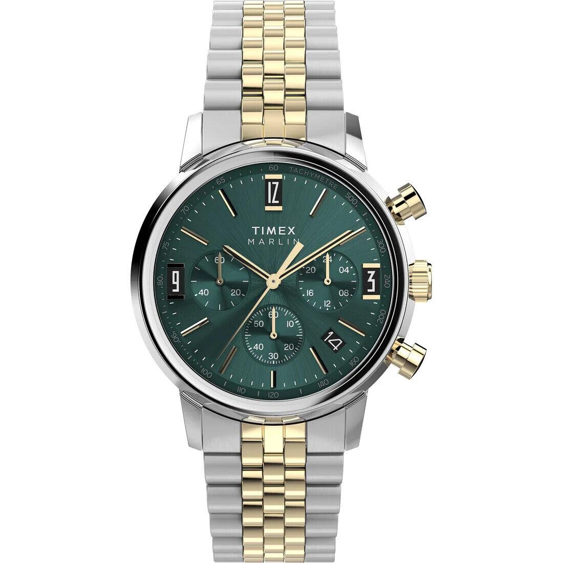 Timex Marlin Chronograph Two Tone Green Gold Watch