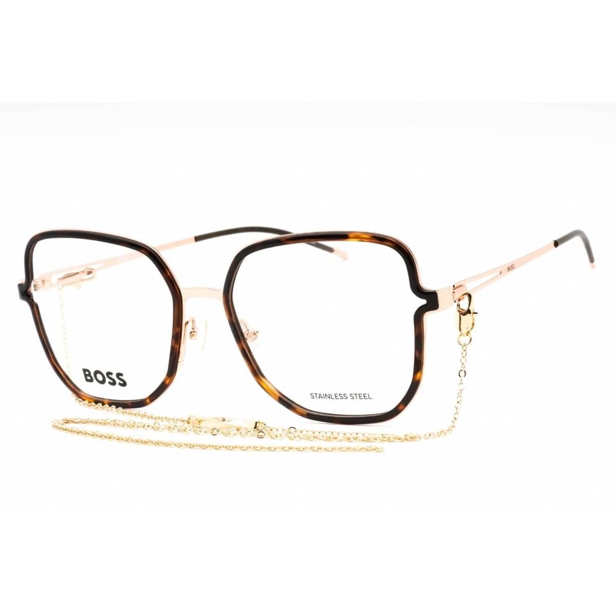 Hugo Boss Women`s Eyeglasses Gold Havana Plastic Square Frame Boss 1394 006J 00