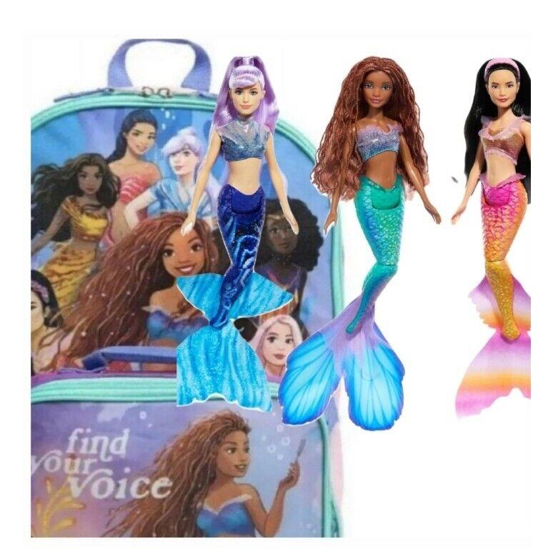 Disney Princess Little Mermaid Backpack+ Dolls 3 Sisters+ School Bag Lunch Bag +