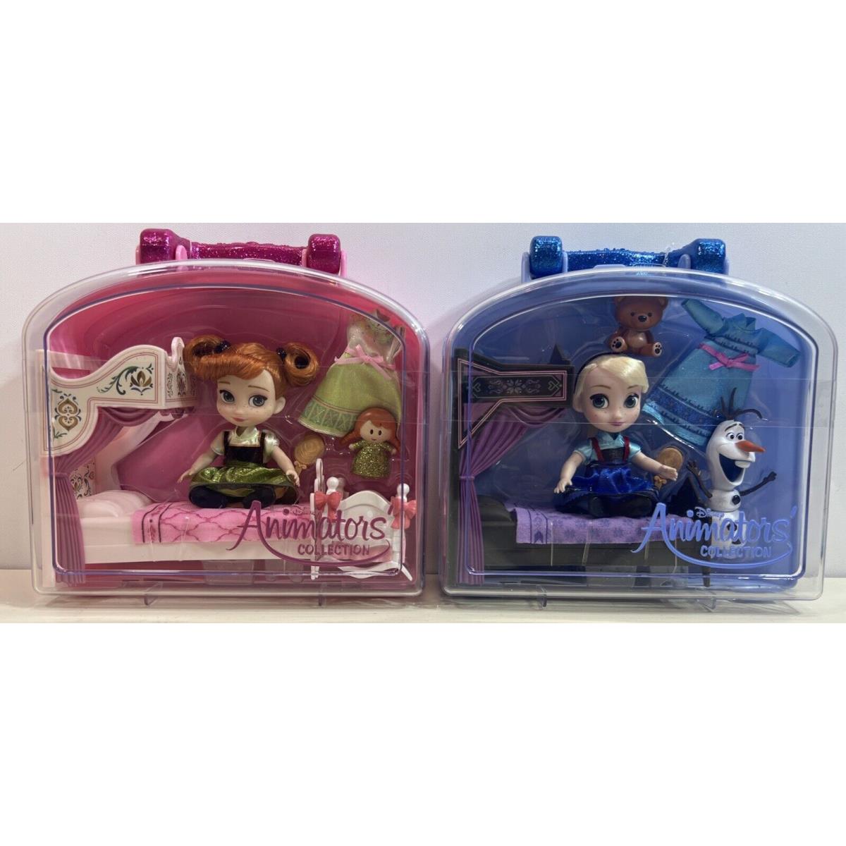 Disney Animators` Collection Mini Doll 5 Elsa Anna 2 Play Sets Carry Case