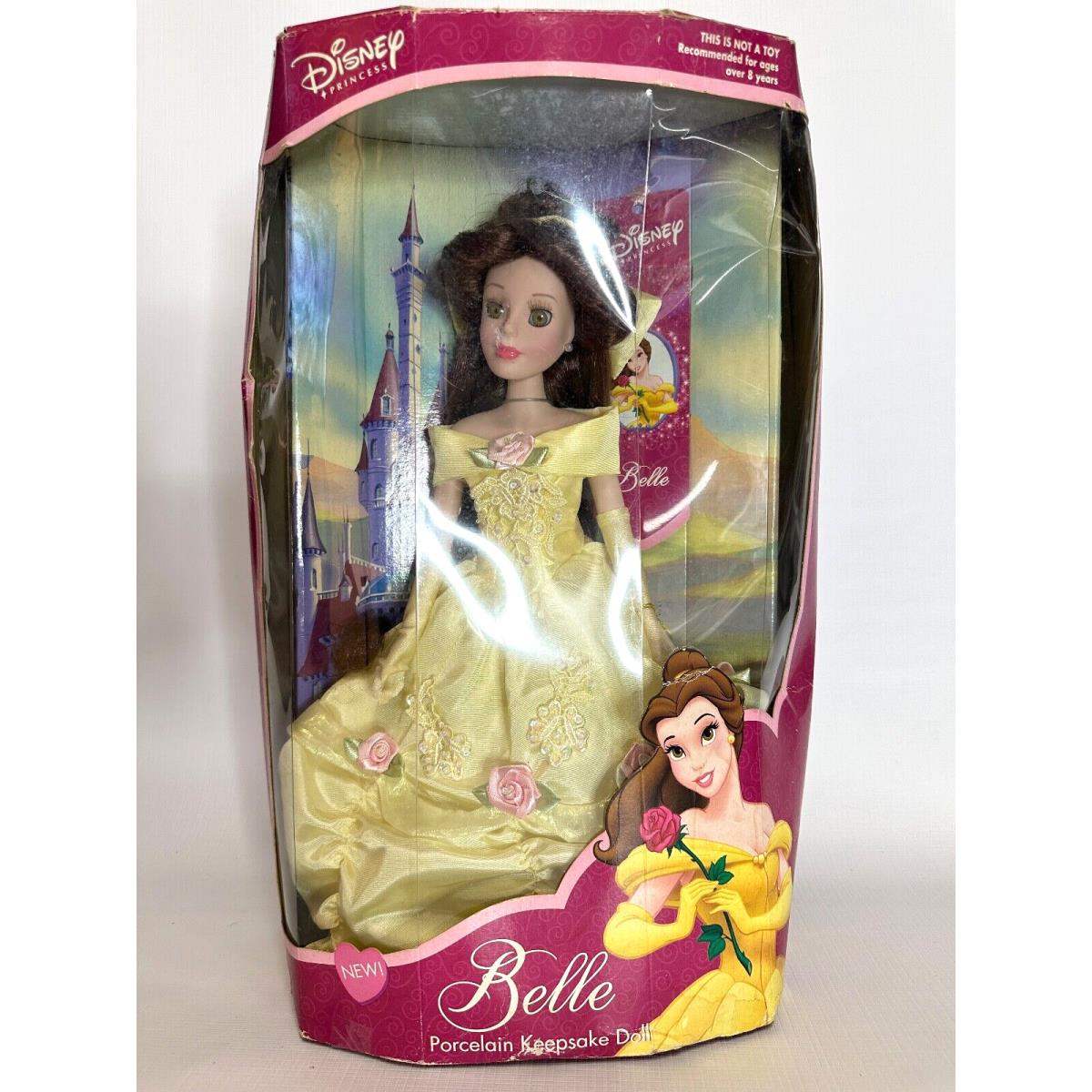 2002 Disney Princess Belle Porcelain Keepsake Doll Yellow Dress Brasskey