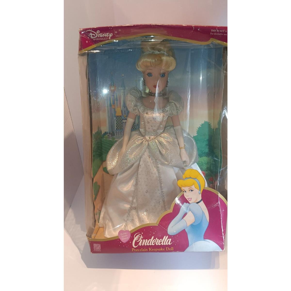 Disney Princess Cinderella Porcelain Keepsake Doll Holiday Jewels Brass Key