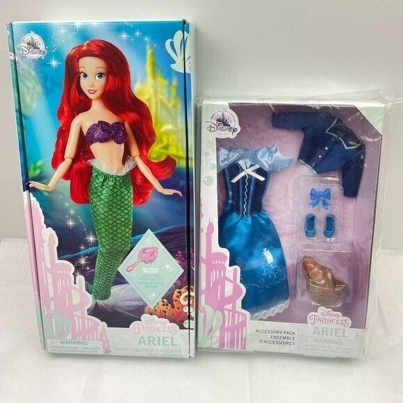 Disney Store Princess Ariel Classic Doll W/ Doll Brush Accessory Pack Set