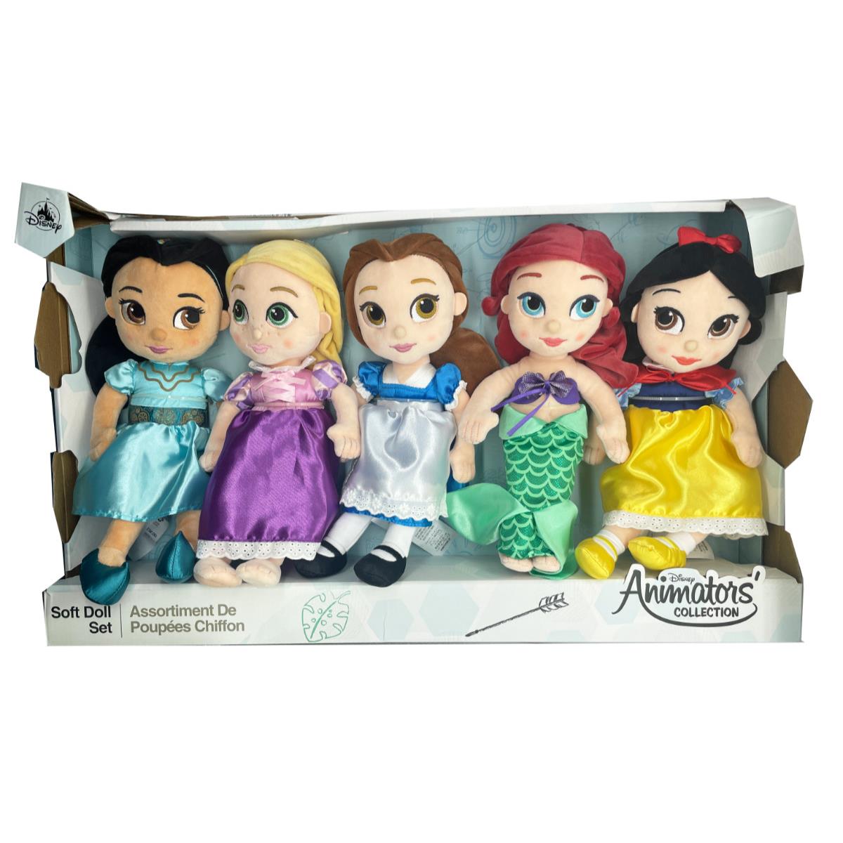 Disney Animators` Soft Doll Set Princess Jasmine Rapunzel Belle Ariel Snow White