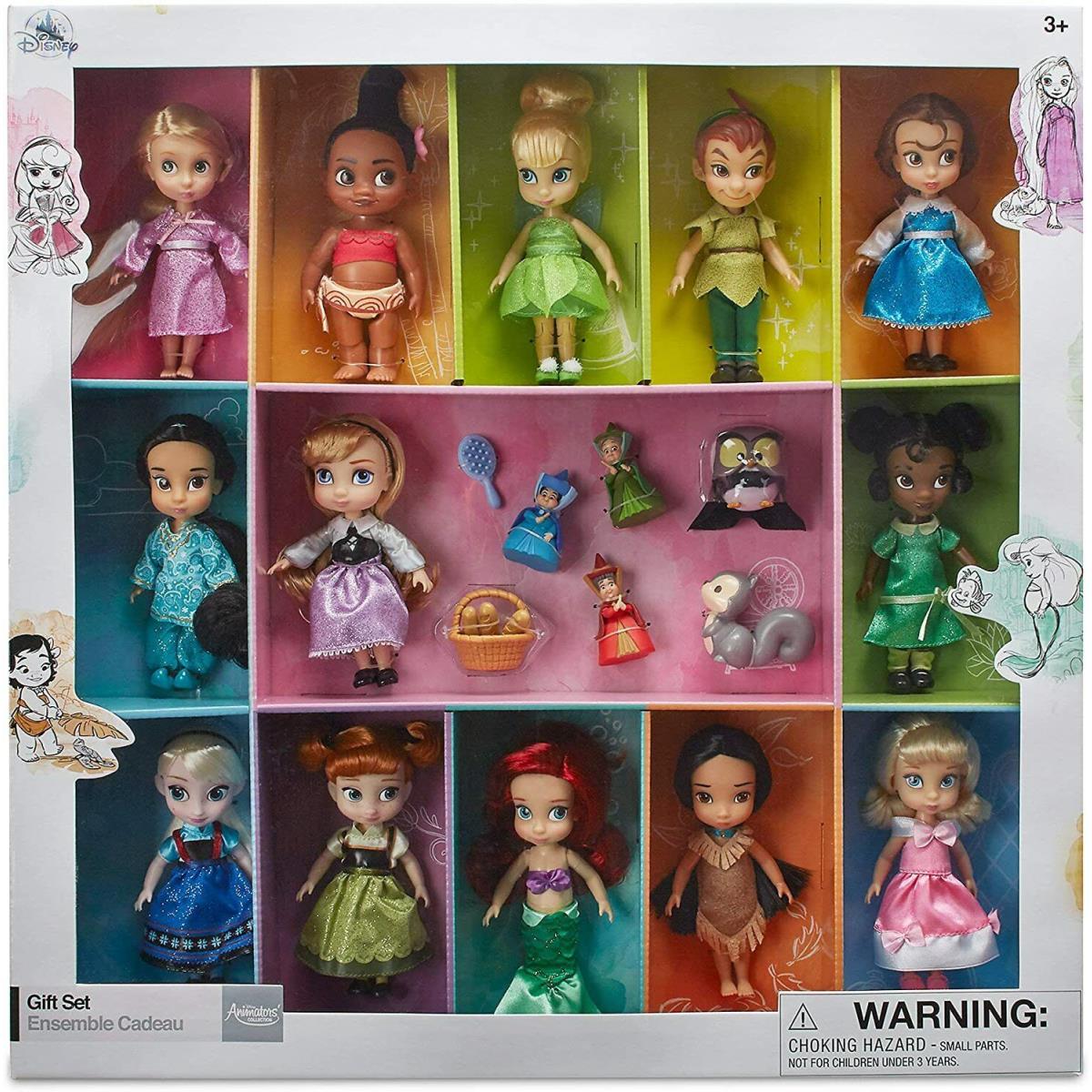 Disney Store Animators 13 Mini Doll Set Ariel Belle Elsa Snow White Cinderella