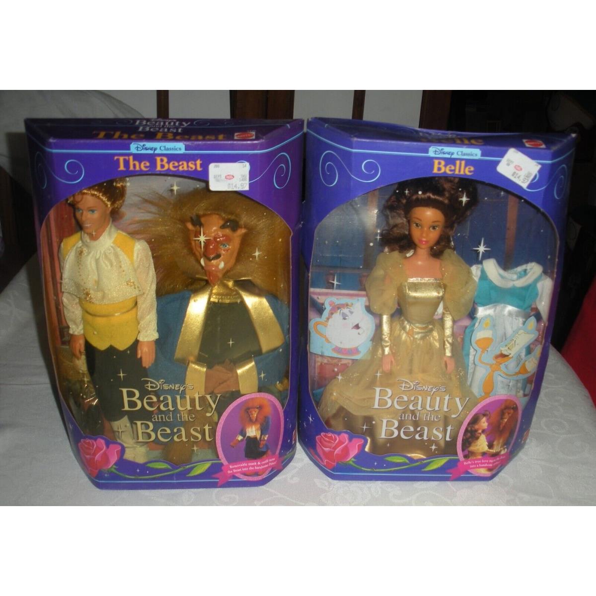 Disney Classics Beauty and The Beast Belle and Beast Dolls 1991 Mattel