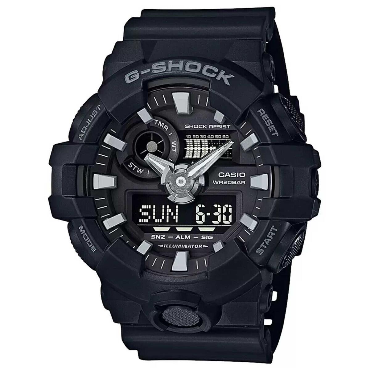 Casio G-shock GA-700-1B Super Illuminator Ana-digital 3D Black Men`s Watch - Dial: Black, Band: Black