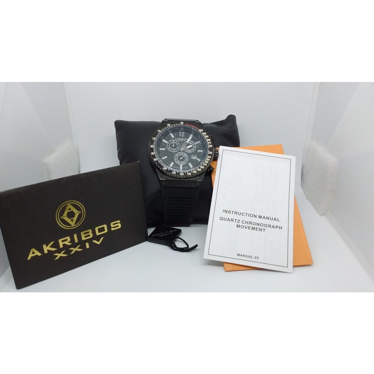 Akribos Xxiv Men S Chrono/tachymeter Black/black Dial/silicone Strap Sport Watch