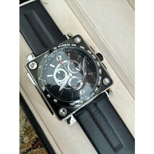 Akribos Xxiv Diver Square Black Chronograph Stainless Men`s Quartz Watch