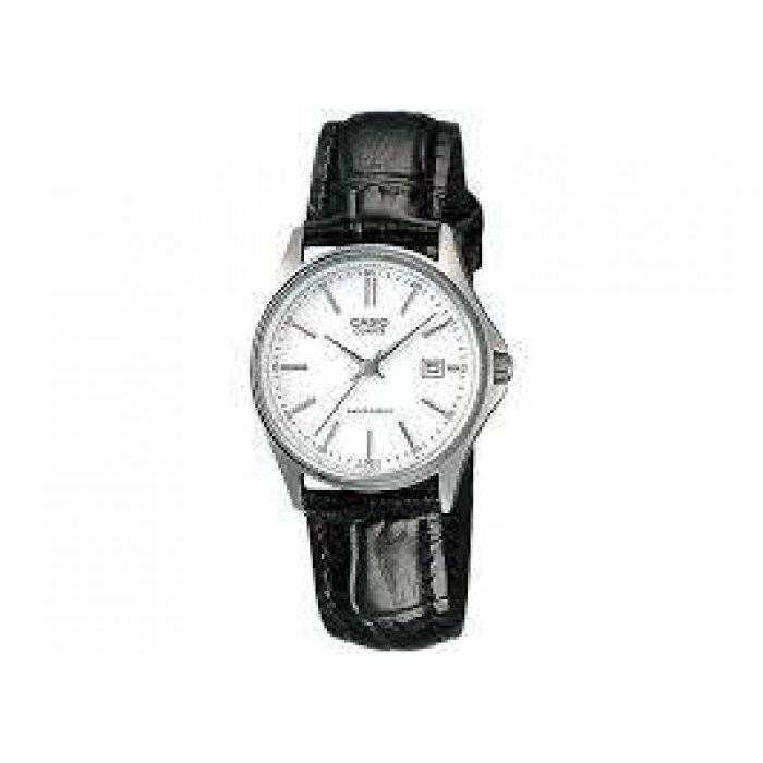 Casio Men Analog Leather Watch Black Silver MTP-1183E-7A