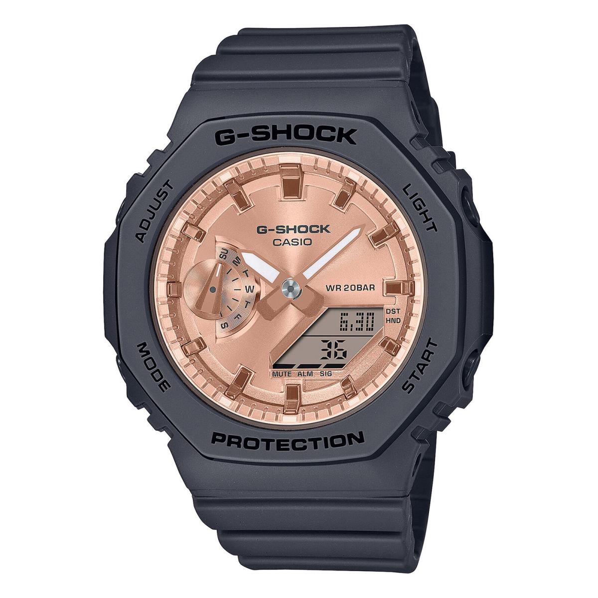 Casio G-shock Analog-digital Pink Gold-tone Dial Black Strap Watch GMAS2100MD1A