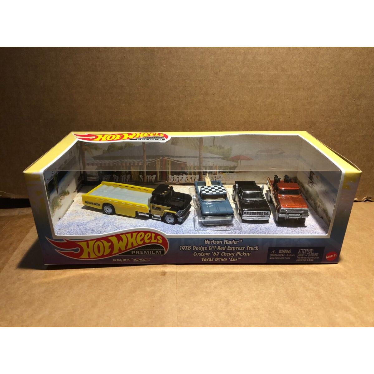 1/64 Hot Wheels Premium 4 Car Set Rollback Chevy Dodge and Ford Pickups