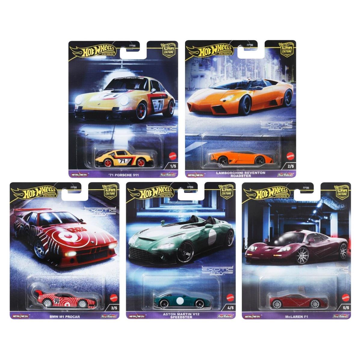 Hot Wheels Premium Car Culture 2024 Exotic Envy 959G Set of 5 - In Stock