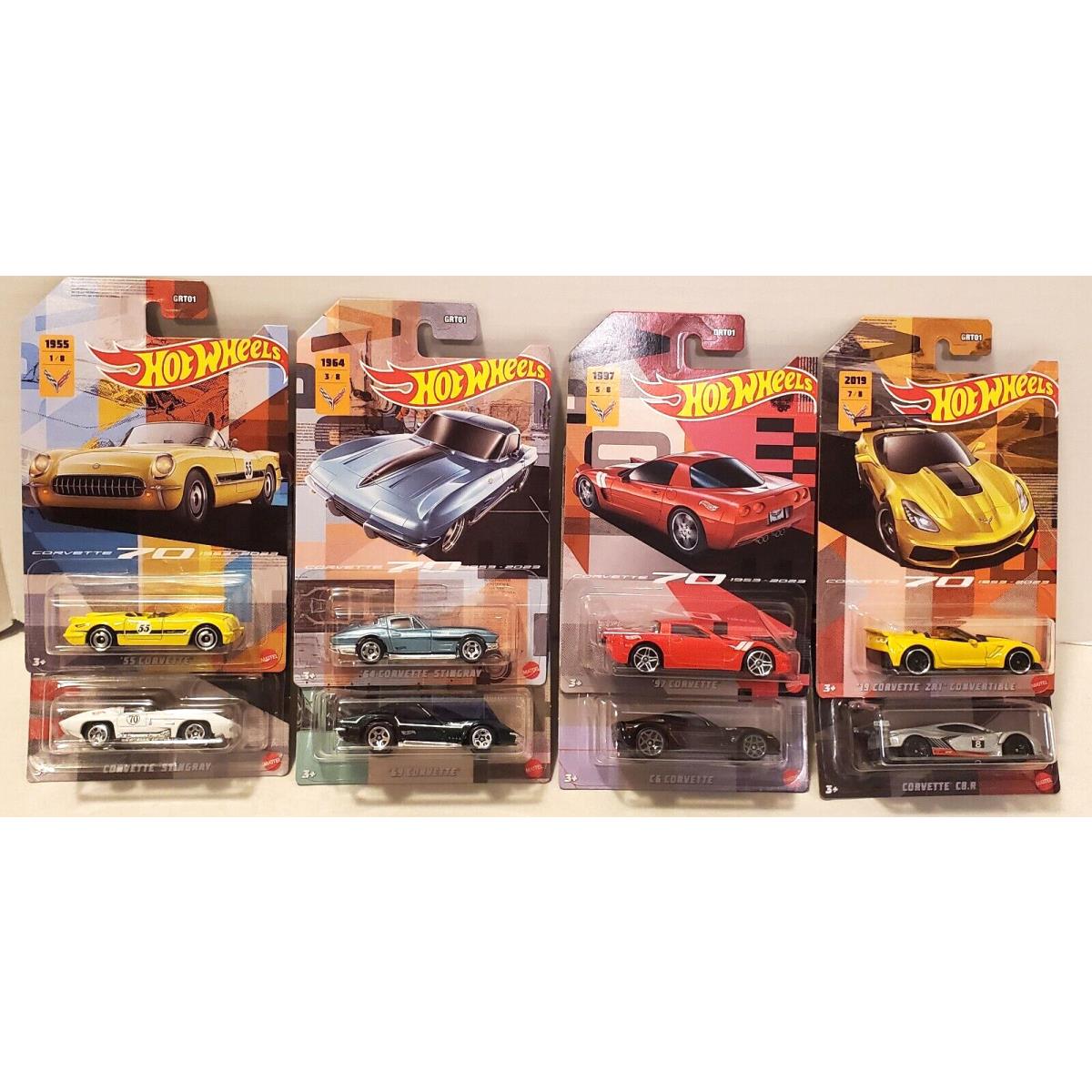 Hot Wheels Corvette 70th Anniversary Complete Set of 8 Walmart Exclusive Noc