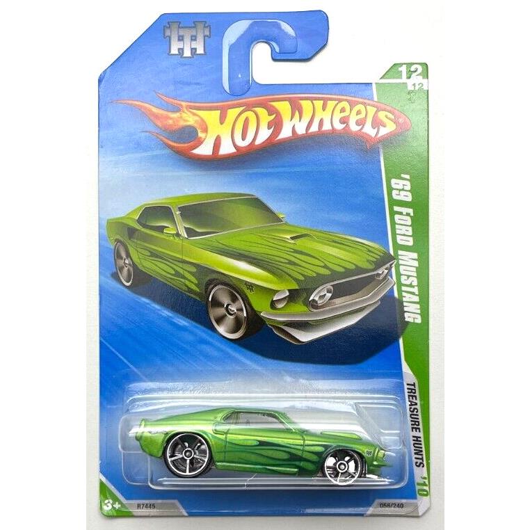 Hot Wheels - 2010 Treasure Hunt - Green `69 Ford Mustang - on Card 1