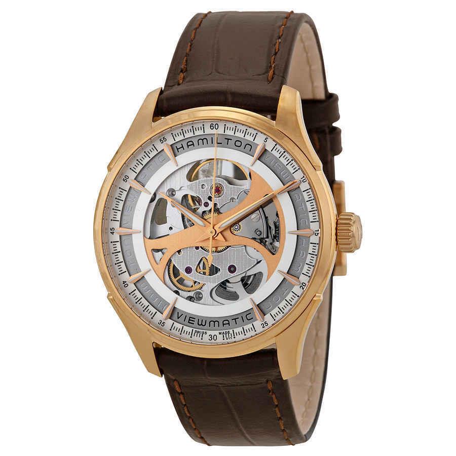 Hamilton Jazzmaster Viewmatic White Skeleton Dial Men`s Watch H42545551 - Dial: White, Band: Brown, Bezel: Pink