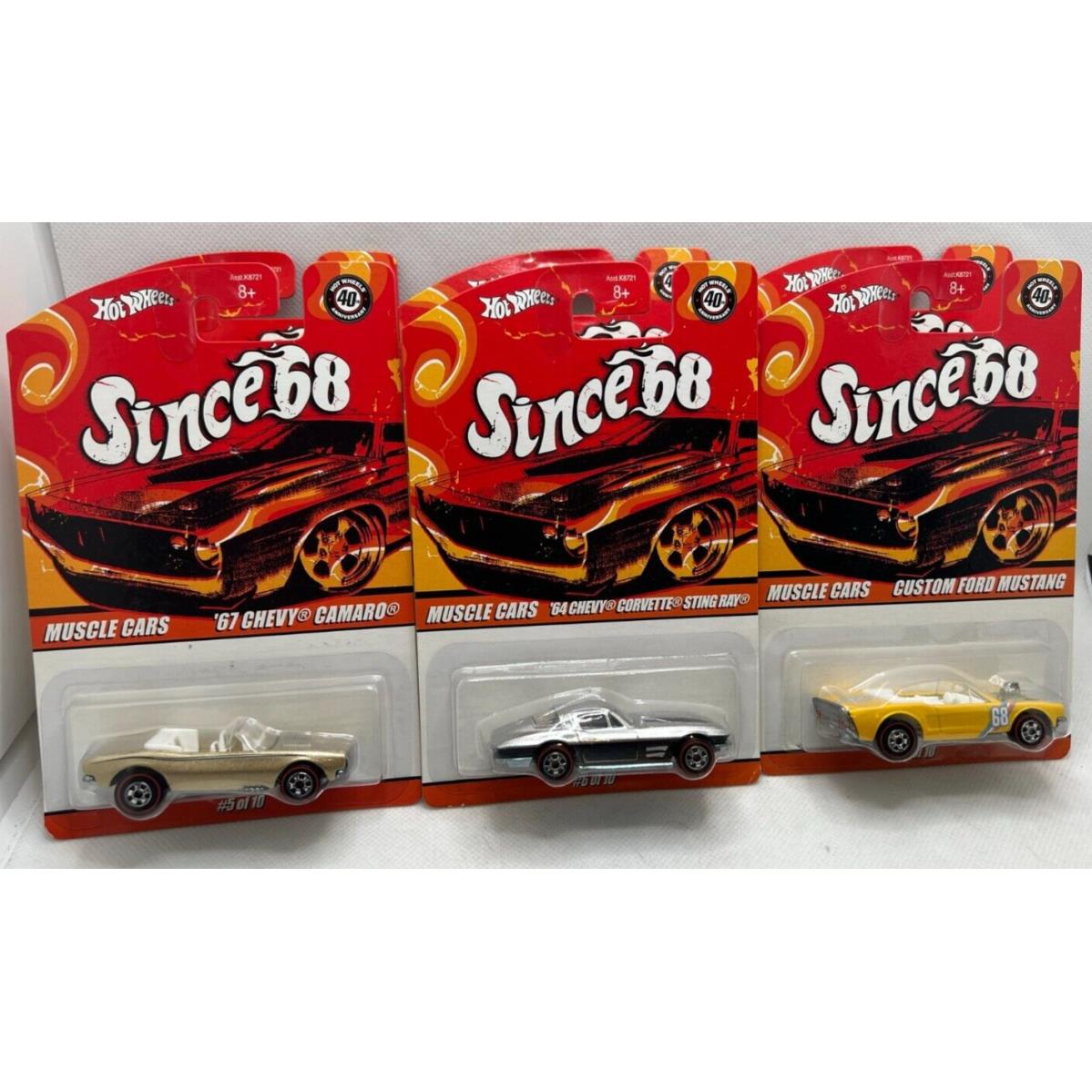 Hot Wheels Since 68 Top 40-`67 Camaro/`64 Corvette Sting Ray/custom Ford Mustang