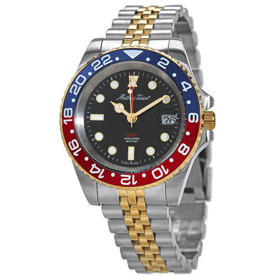 Mathey-tissot Rolly Vintage Gmt Two-tone Black Dial Pepsi Bezel Men`s Watch