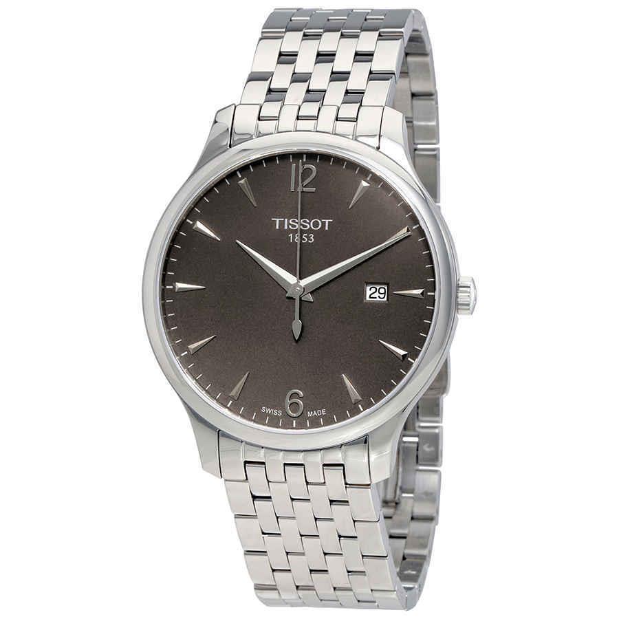 Tissot Tradition Anthracite Dial Men`s Watch T0636101106700 - Dial: Gray, Band: Silver, Bezel: Silver