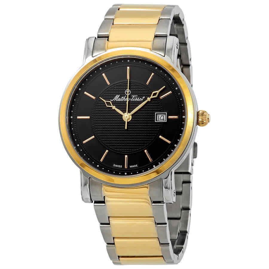 Mathey-tissot City Metal Black Dial Men`s Watch HB611251MBN - Dial: Black, Band: Two-tone (Silver-tone and Yellow Gold-plated), Bezel: Silver-tone