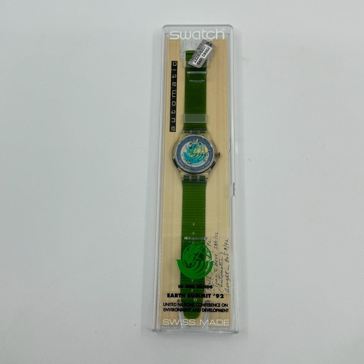 Vintage Swatch Auto Time To Move SAK102 UN Earth Summit Plastic Watch