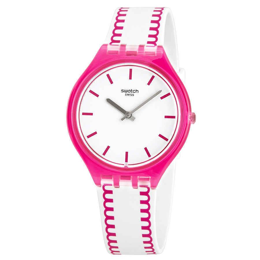 Swatch Skinpunch White Dial Ladies Watch SVOP102 - Dial: White, Band: White and Pink, Bezel: Translucent Pink