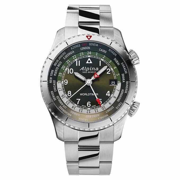 Alpina Startimer Pilot Worldtimer Stainless Steel Swiss Quartz Men AL-255GR4S26B