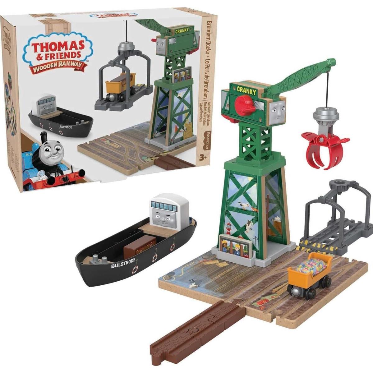 Thomas Friends Wooden Railway Toy Train Set Brendam Docks Wood Playset / Crane