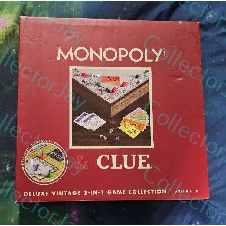 Monopoly Clue 2 in 1 Deluxe Wooden Vintage Edition Wood Board Game Set