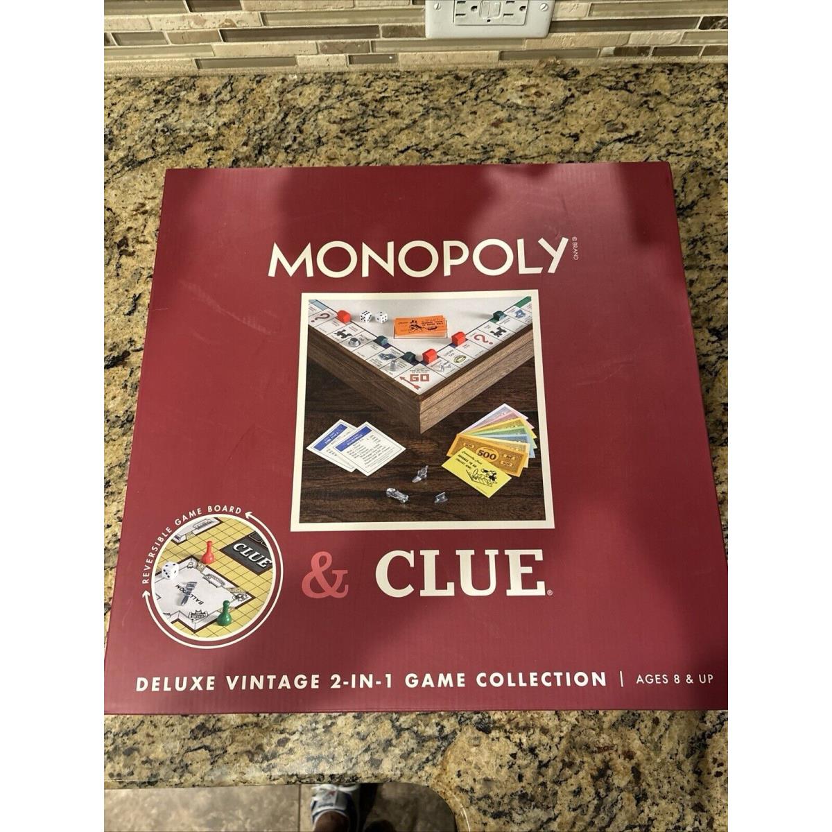 Monopoly Clue 2 in 1 Deluxe Wooden Vintage Edition Wood Board Game Set