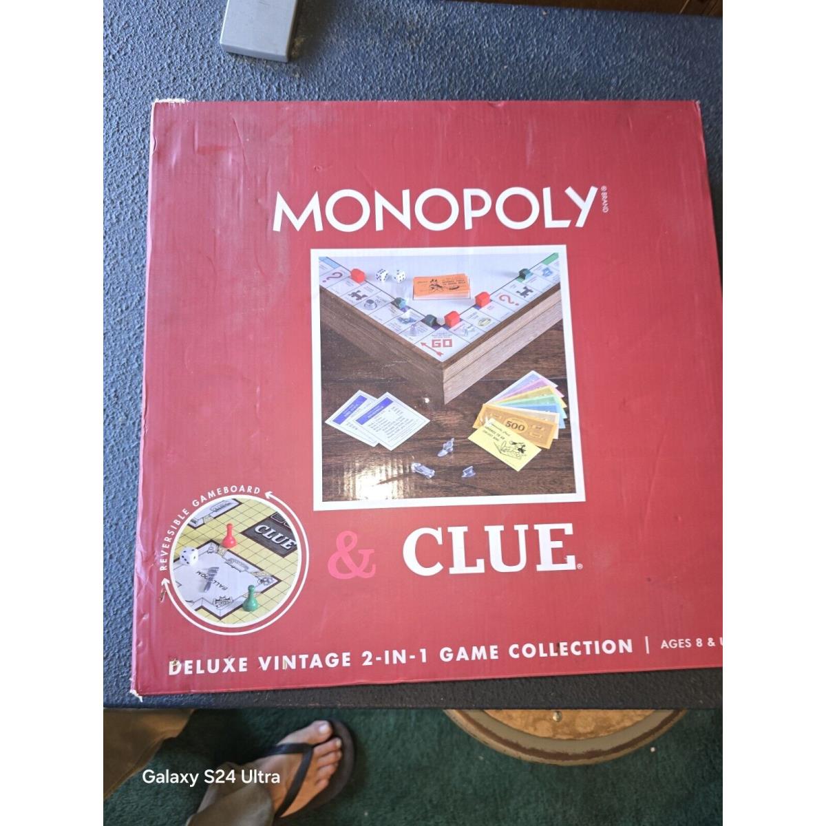 Monopoly Clue 2 in 1 Deluxe Wooden Vintage Edition Wood Board Game Set