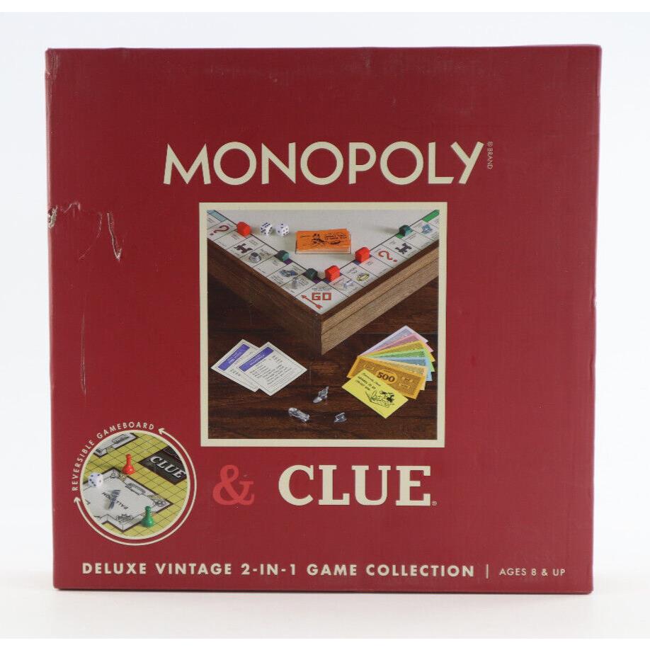 Monopoly and Clue Deluxe Vintage 2 in 1 Wood Game Collection Set