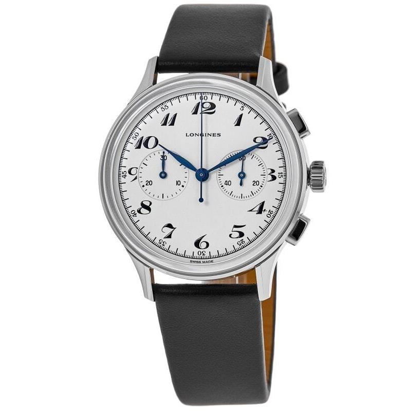 Longines Heritage Chronograph Silver Dial Black Men`s Watch L2.827.4.73.0