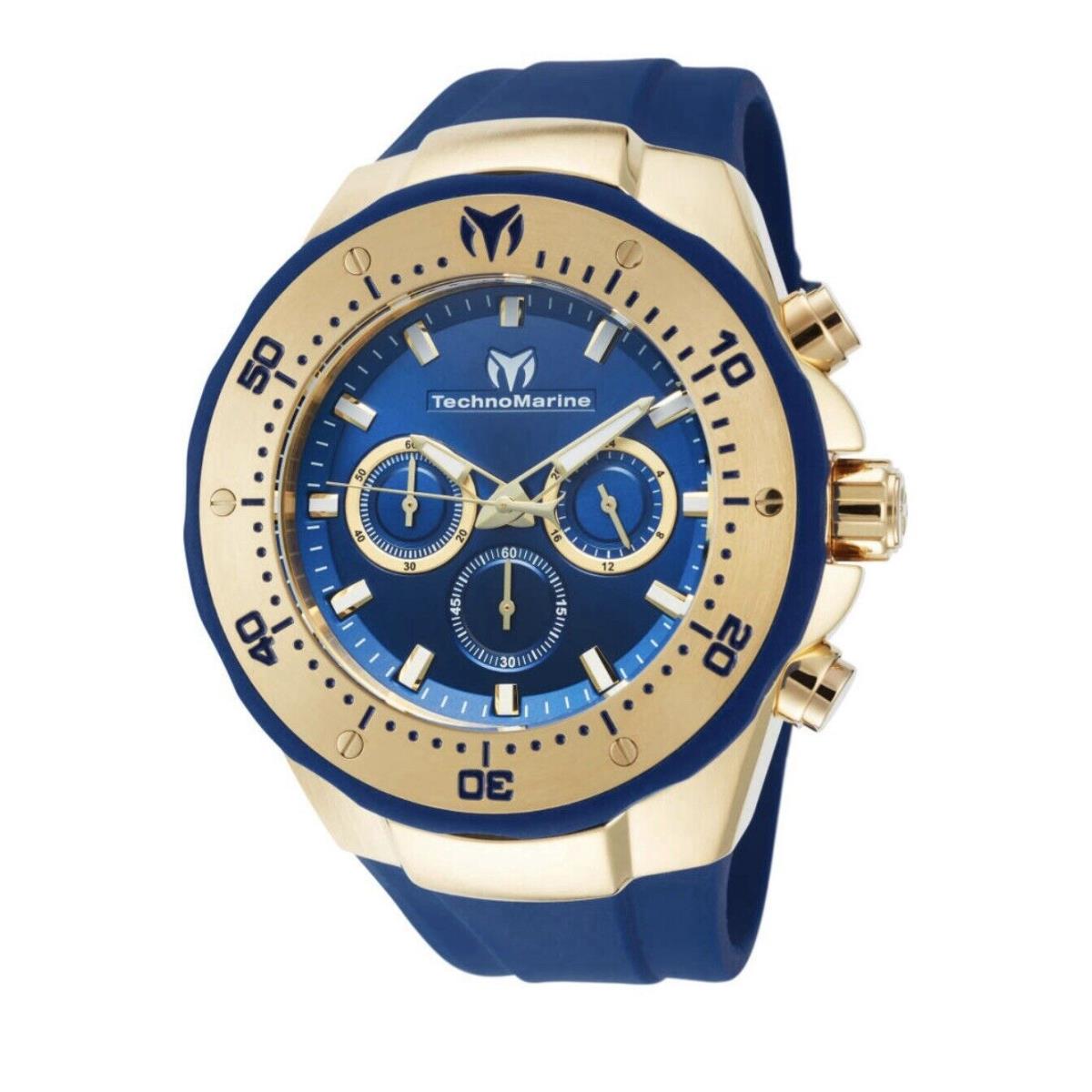 Technomarine Sea Manta Mens 48mm Blue Rose Gold Chronograph Watch TM-218031