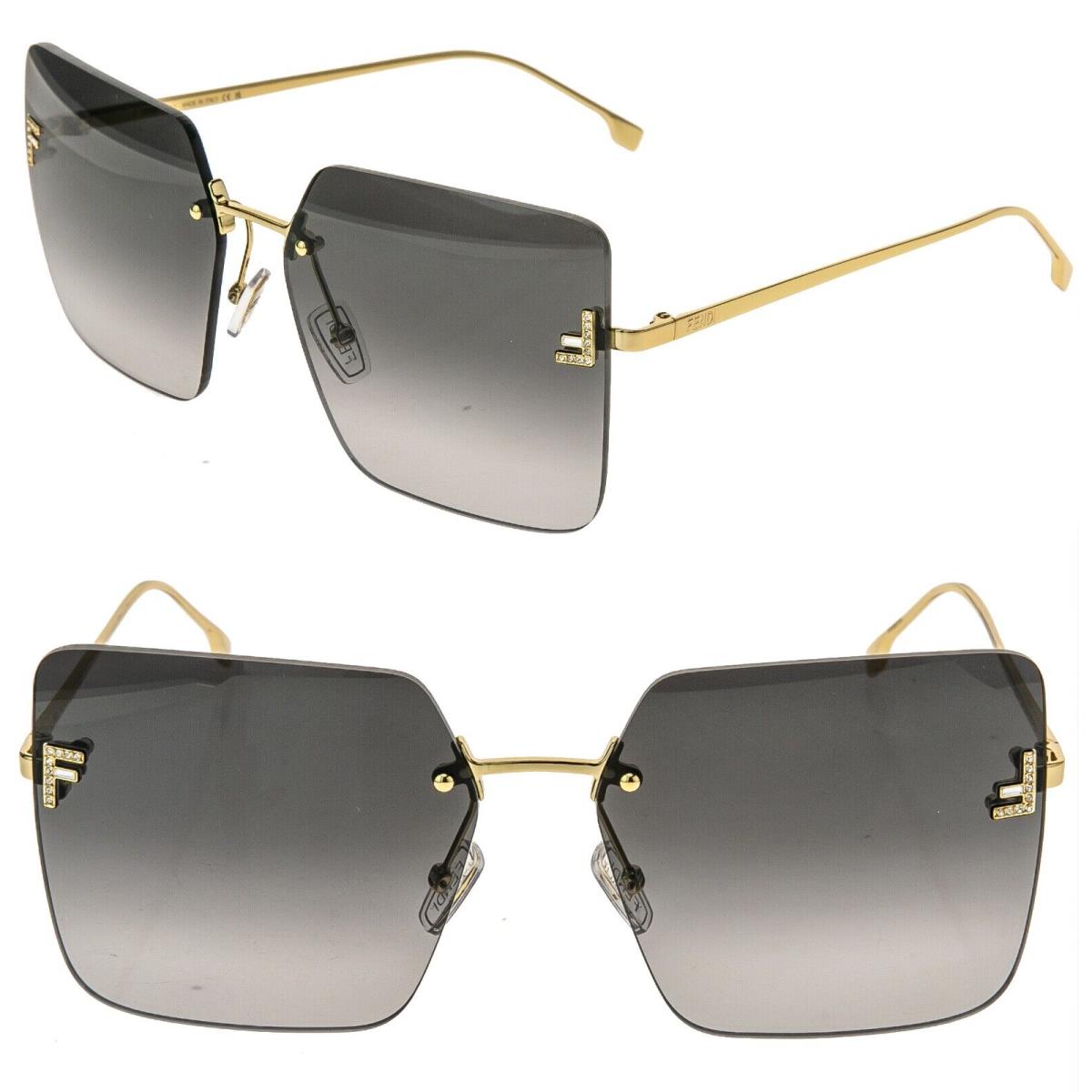 Fendi First 4082 Gold Gray Oversized Crystal Logo Fashion Sunglass FE4082US