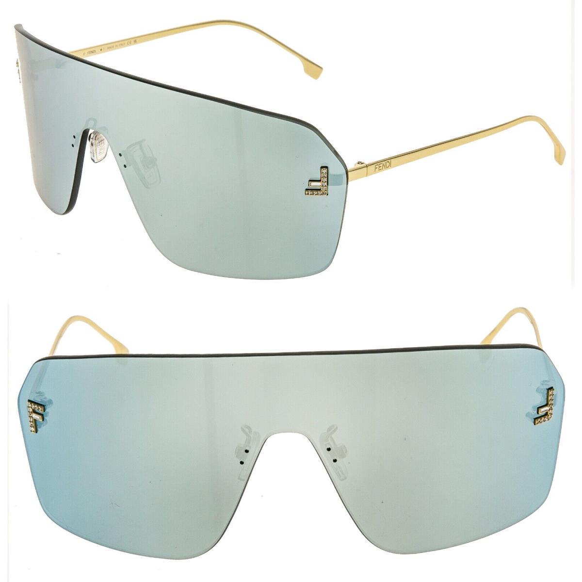 Fendi First 4121 Gold Blue Mirror Unisex Mask Crystal Fashion Sunglass FE4121US