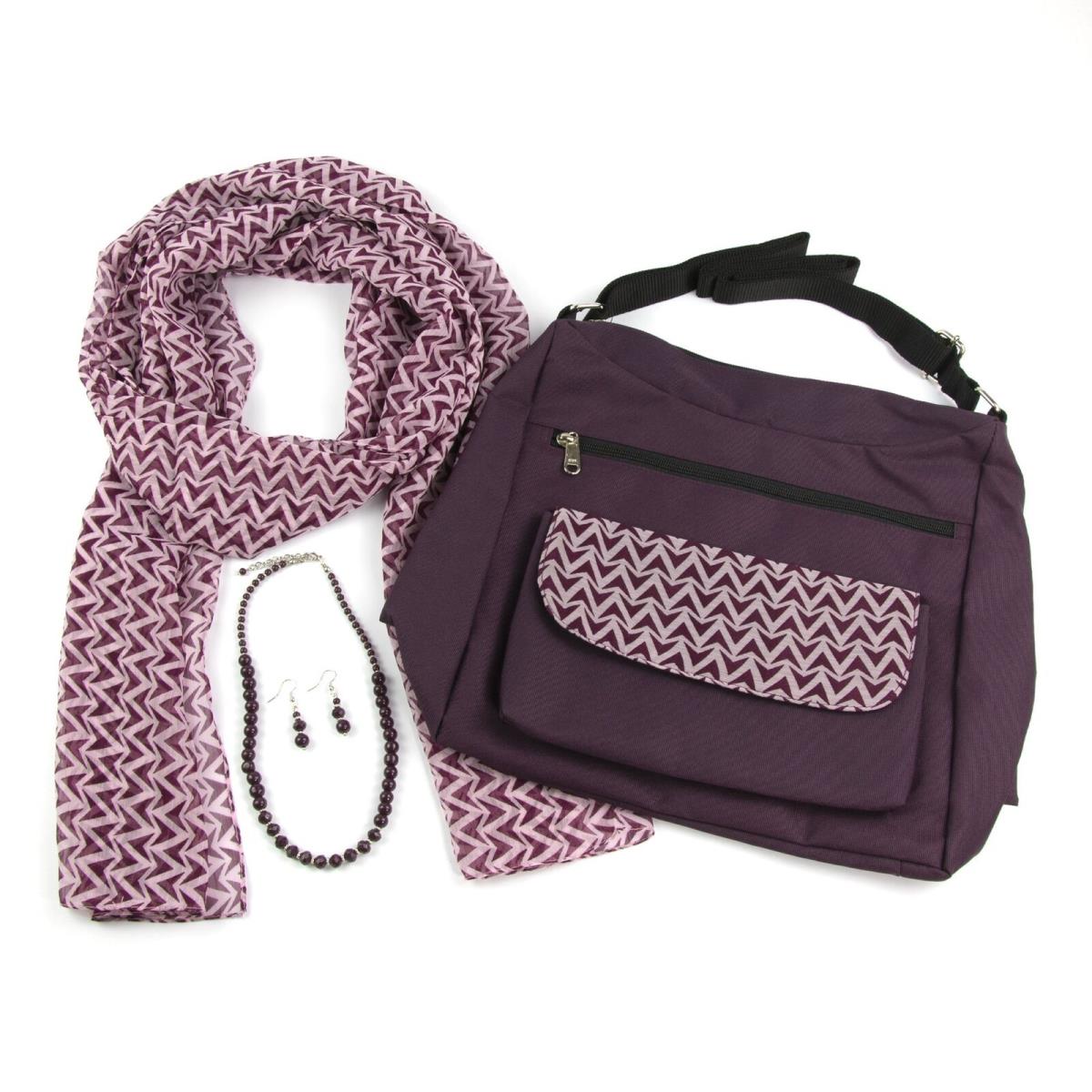 Fendi Gold Coast Women`s Fashion Accessory Set in Purple - Handbag Scarf Jewelry Set