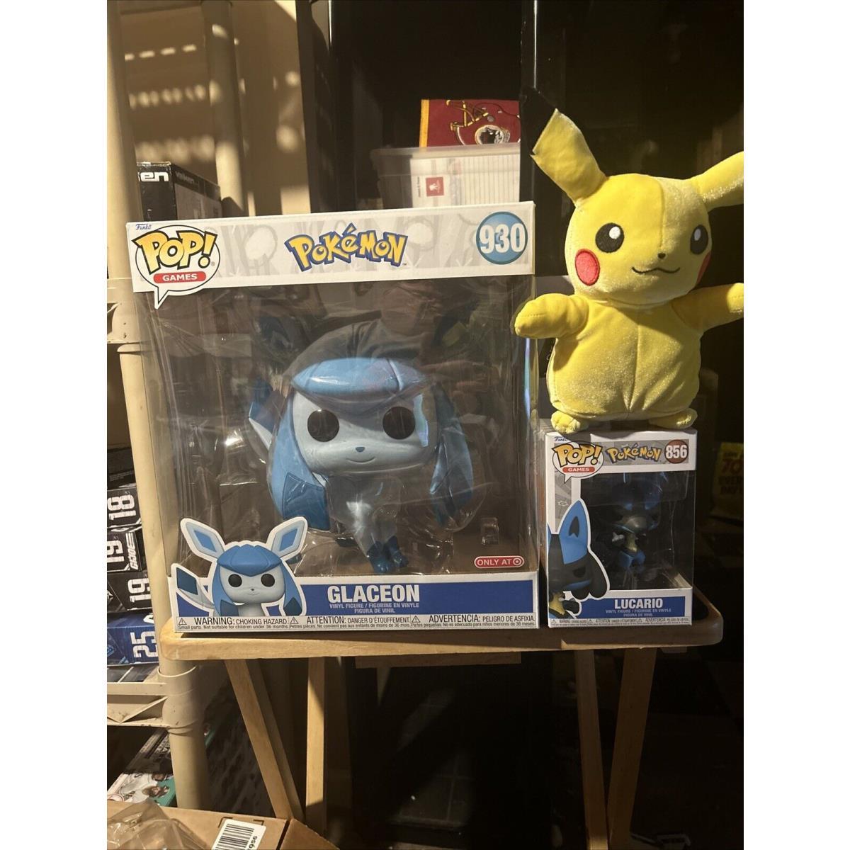 Funko Pop Pok Mon Lucario 856 + 10 Glaceon 930 /8 Velvet Plush Pikachu W Tag