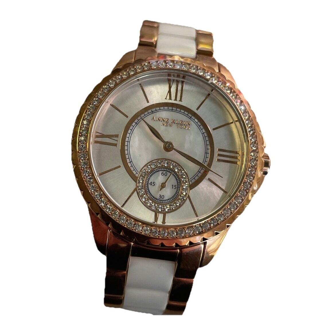 Anne Klein Rose Gold Sub Dial White Ceramic Elegant Bracelet Dress Watch Women