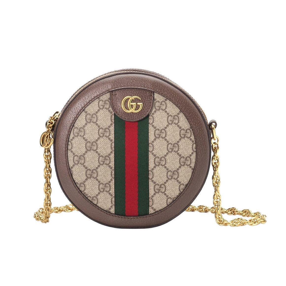 Gucci Luxury Ophidia Mini Round Web Logo Shoulder Chain Bag