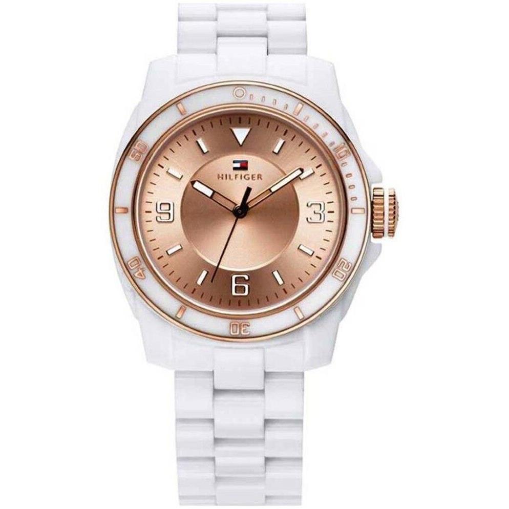 Tommy Hilfiger 1781200 Kelsey Rose Gold Dial White Plastic Band Women`s Watch