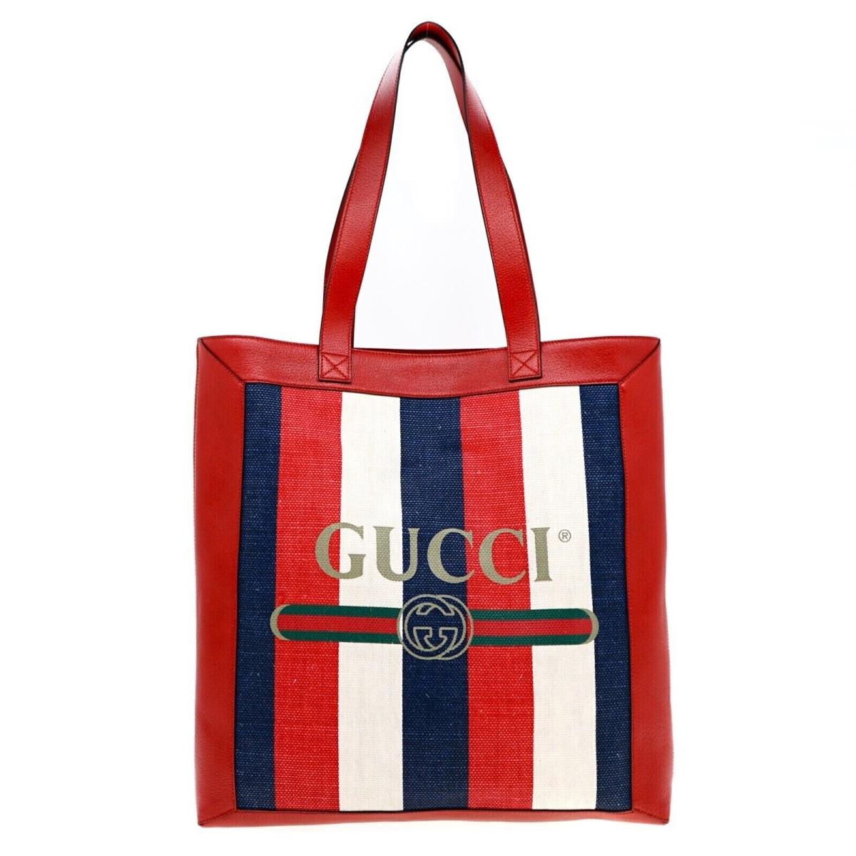 Gucci Sylvie Tote Logo Print Shoulder Bag Red Baiadera Stripes