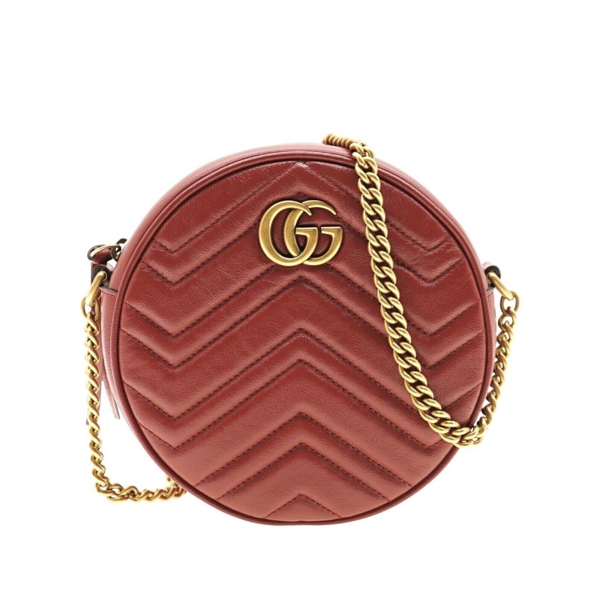 Gucci Marmont Crossbody Round Chain Shoulder Bag Red Leather