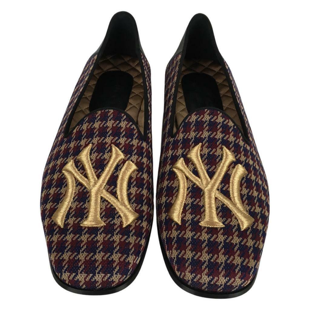 Gucci Men s NY Yankee Wool Loafers Flat Crossing Check Multicolor Sz 9 DM50