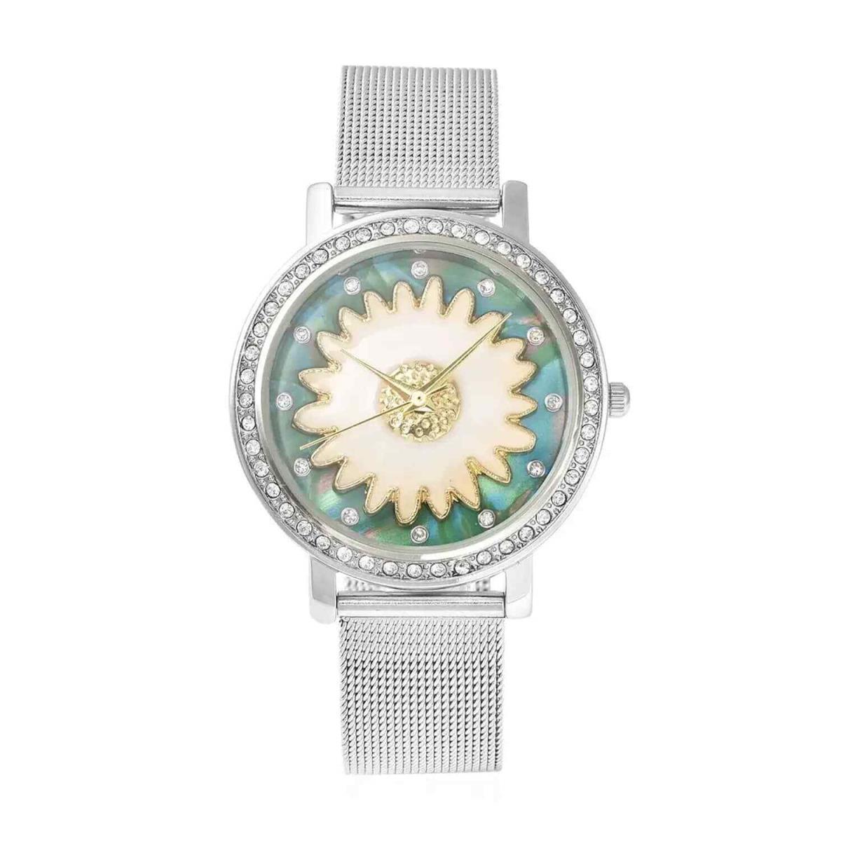 Bvlgari Strada Japanese Movement White Crystal Green Dial White Flower Pattern Watch