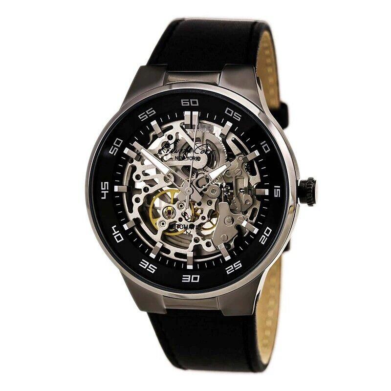 Kenneth Cole KC8048 Men`s York Skeleton Dial Black Leather Strap Automatic